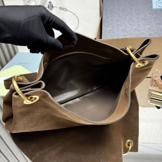 Special Grade Replica Prada Etude Large Suede Shoulder Bag 1BC259 in Caramel Clone Sale