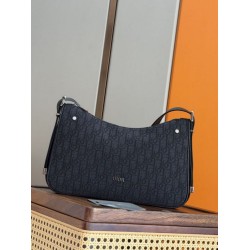 Special Grade Replica Men's Dior Medium Slider Zipped Hobo Bag in Black Dior Oblique Jacquard Clone Sale