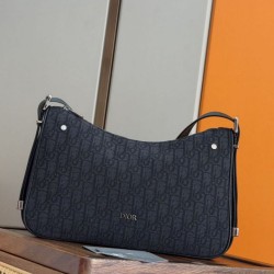 Special Grade Replica Men's Dior Medium Slider Zipped Hobo Bag in Black Dior Oblique Jacquard Clone Sale