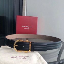 Special Grade Replica Salvatore Ferragamo Men's 3.5cm Belt with Exquisite Gold Pin Buckle (Black) Clone Sale
