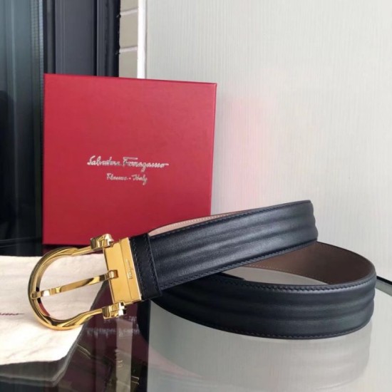 Special Grade Replica Salvatore Ferragamo Men's 3.5cm Belt with Exquisite Gold Pin Buckle (Black) Clone Sale
