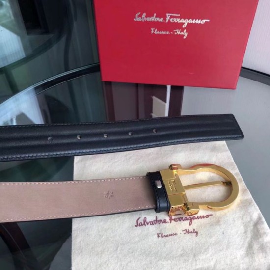 Special Grade Replica Salvatore Ferragamo Men's 3.5cm Belt with Exquisite Gold Pin Buckle (Black) Clone Sale