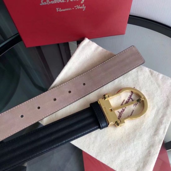 Special Grade Replica Salvatore Ferragamo Men's 3.5cm Belt with Exquisite Gold Pin Buckle (Black) Clone Sale