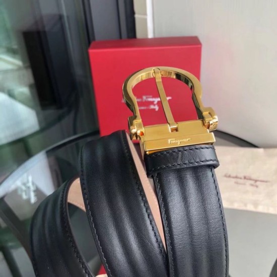 Special Grade Replica Salvatore Ferragamo Men's 3.5cm Belt with Exquisite Gold Pin Buckle (Black) Clone Sale