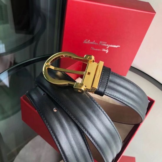 Special Grade Replica Salvatore Ferragamo Men's 3.5cm Belt with Exquisite Gold Pin Buckle (Black) Clone Sale