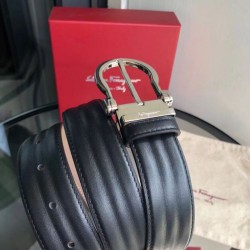 Special Grade Replica Salvatore Ferragamo Men's 3.5cm Belt with Exquisite Silver Pin Buckle (Black) Clone Sale
