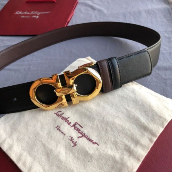 Special Grade Replica Salvatore Ferragamo Men's 3.5cm Reversible Belt with Gold Metal Clip (Black) Clone Sale