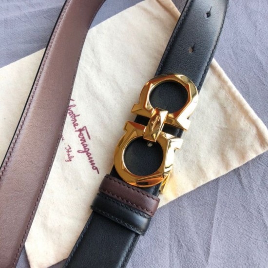Special Grade Replica Salvatore Ferragamo Men's 3.5cm Reversible Belt with Gold Metal Clip (Black) Clone Sale
