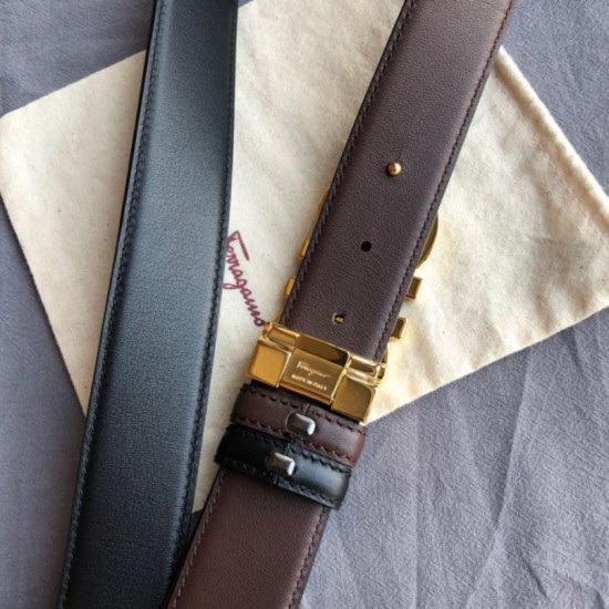 Special Grade Replica Salvatore Ferragamo Men's 3.5cm Reversible Belt with Gold Metal Clip (Black) Clone Sale
