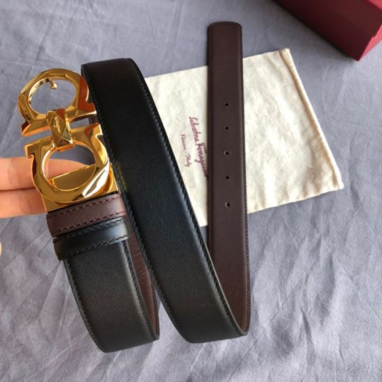 Special Grade Replica Salvatore Ferragamo Men's 3.5cm Reversible Belt with Gold Metal Clip (Black) Clone Sale
