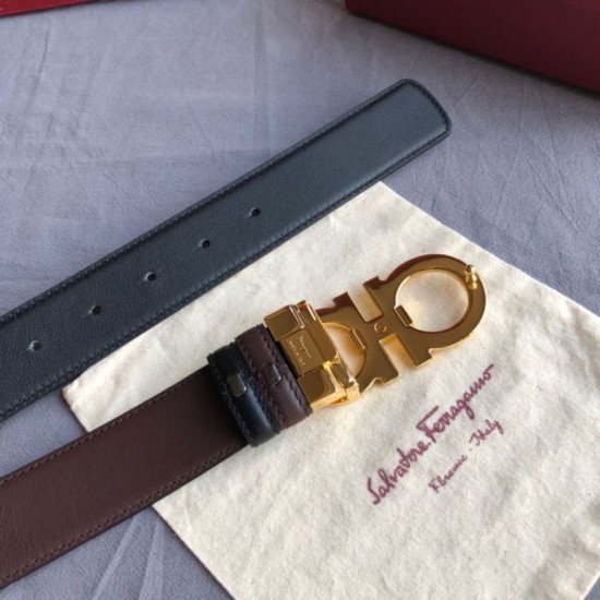 Special Grade Replica Salvatore Ferragamo Men's 3.5cm Reversible Belt with Gold Metal Clip (Black) Clone Sale