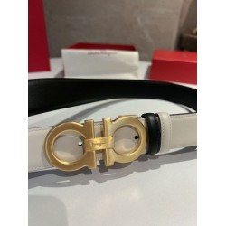 Special Grade Replica Salvatore Ferragamo Men's 3.5cm Reversible Belt with Gold Metal Clip (Black/White) Clone Sale