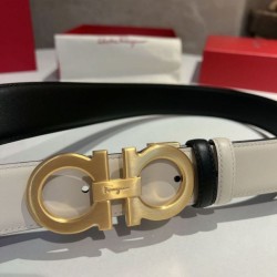 Special Grade Replica Salvatore Ferragamo Men's 3.5cm Reversible Belt with Gold Metal Clip (Black/White) Clone Sale