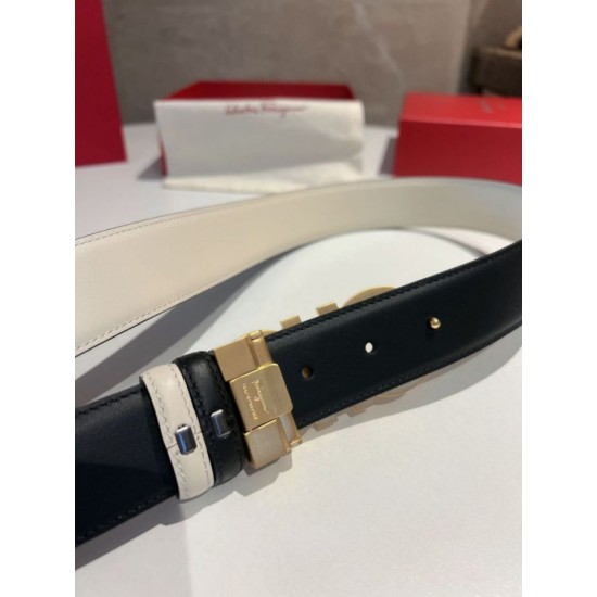 Special Grade Replica Salvatore Ferragamo Men's 3.5cm Reversible Belt with Gold Metal Clip (Black/White) Clone Sale