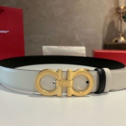 Special Grade Replica Salvatore Ferragamo Men's 3.5cm Reversible Belt with Gold Metal Clip (Black/White) Clone Sale