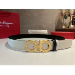 Special Grade Replica Salvatore Ferragamo Men's 3.5cm Reversible Belt with Gold Metal Clip (Black/White) Clone Sale