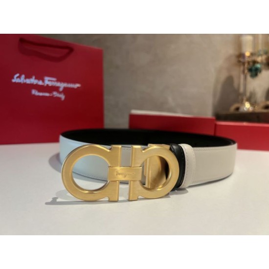Special Grade Replica Salvatore Ferragamo Men's 3.5cm Reversible Belt with Gold Metal Clip (Black/White) Clone Sale