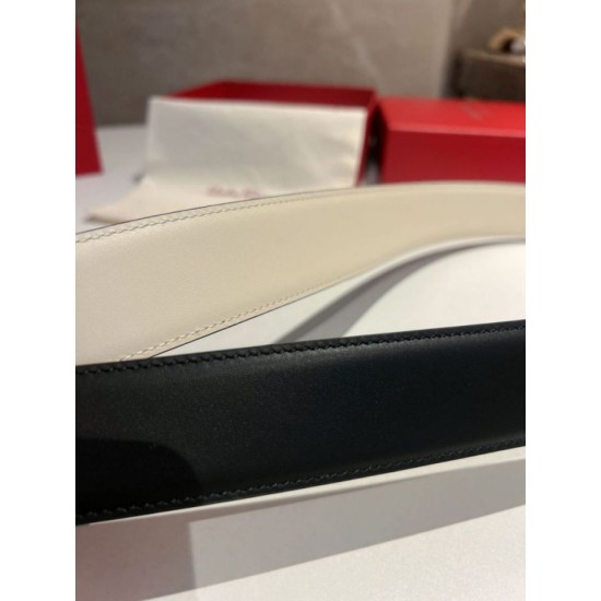 Special Grade Replica Salvatore Ferragamo Men's 3.5cm Reversible Belt with Gold Metal Clip (Black/White) Clone Sale