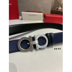 Special Grade Replica Salvatore Ferragamo Men's 3.5cm Reversible Belt with Silver Metal Clip Black/Blue Clone Sale
