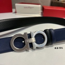Special Grade Replica Salvatore Ferragamo Men's 3.5cm Reversible Belt with Silver Metal Clip Black/Blue Clone Sale
