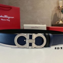 Special Grade Replica Salvatore Ferragamo Men's 3.5cm Reversible Belt with Silver Metal Clip Black/Blue Clone Sale