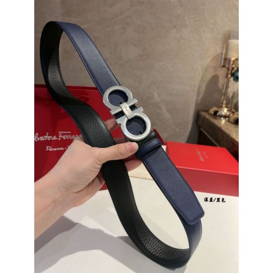 Best Replica Salvatore Ferragamo Men's 3.5cm Reversible Belt with Silver Metal Clip Black/Blue Fake At Cheap Price Special Grade Replica Salvatore Ferragamo Men's 3.5cm Reversible Belt with Silver Metal Clip Black/Blue Clone Sale