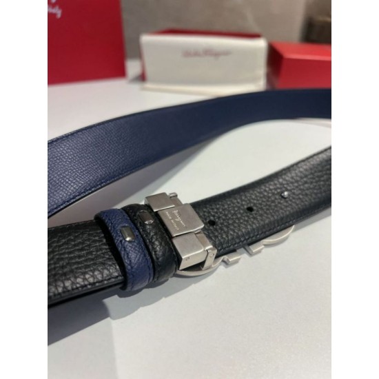 Best Replica Salvatore Ferragamo Men's 3.5cm Reversible Belt with Silver Metal Clip Black/Blue Fake At Cheap Price Special Grade Replica Salvatore Ferragamo Men's 3.5cm Reversible Belt with Silver Metal Clip Black/Blue Clone Sale