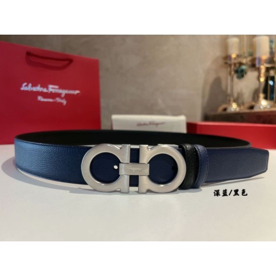 Best Replica Salvatore Ferragamo Men's 3.5cm Reversible Belt with Silver Metal Clip Black/Blue Fake At Cheap Price Special Grade Replica Salvatore Ferragamo Men's 3.5cm Reversible Belt with Silver Metal Clip Black/Blue Clone Sale