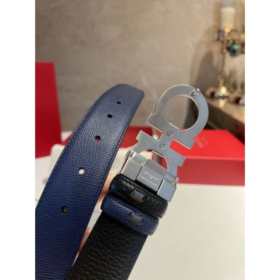 Best Replica Salvatore Ferragamo Men's 3.5cm Reversible Belt with Silver Metal Clip Black/Blue Fake At Cheap Price Special Grade Replica Salvatore Ferragamo Men's 3.5cm Reversible Belt with Silver Metal Clip Black/Blue Clone Sale