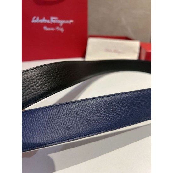 Best Replica Salvatore Ferragamo Men's 3.5cm Reversible Belt with Silver Metal Clip Black/Blue Fake At Cheap Price Special Grade Replica Salvatore Ferragamo Men's 3.5cm Reversible Belt with Silver Metal Clip Black/Blue Clone Sale