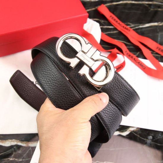 Special Grade Replica Salvatore Ferragamo Men's Reversible Belt with Steel Buckle, Black/Coffee Clone Sale