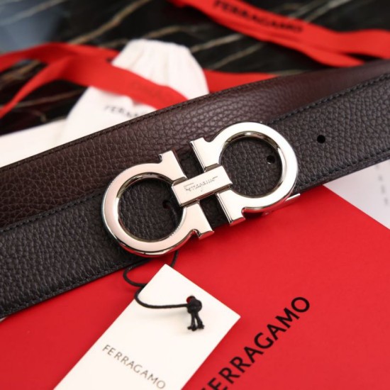 Special Grade Replica Salvatore Ferragamo Men's Reversible Belt with Steel Buckle, Black/Coffee Clone Sale
