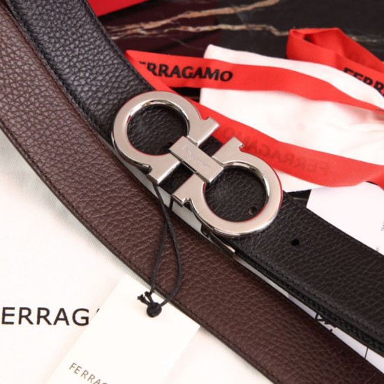 Special Grade Replica Salvatore Ferragamo Men's Reversible Belt with Steel Buckle, Black/Coffee Clone Sale