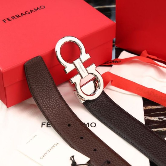 Special Grade Replica Salvatore Ferragamo Men's Reversible Belt with Steel Buckle, Black/Coffee Clone Sale