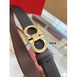 Special Grade Replica Salvatore Ferragamo Men's Reversible Belt with Double-Ring Horseshoe Buckle in Gold Clone Sale