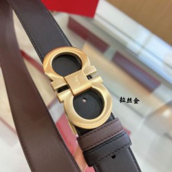 Special Grade Replica Salvatore Ferragamo Men's Reversible Belt with Double-Ring Horseshoe Buckle in Gold Clone Sale