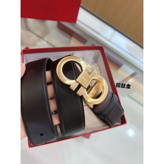 Special Grade Replica Salvatore Ferragamo Men's Reversible Belt with Double-Ring Horseshoe Buckle in Gold Clone Sale