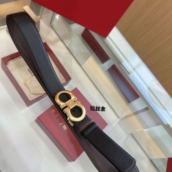 Special Grade Replica Salvatore Ferragamo Men's Reversible Belt with Double-Ring Horseshoe Buckle in Gold Clone Sale