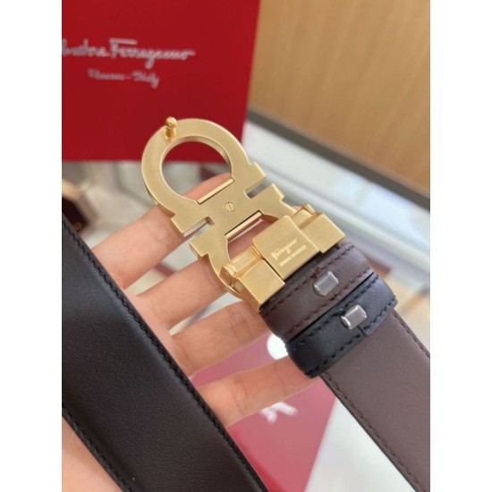 Special Grade Replica Salvatore Ferragamo Men's Reversible Belt with Double-Ring Horseshoe Buckle in Gold Clone Sale