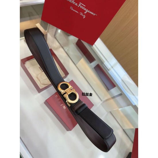 Special Grade Replica Salvatore Ferragamo Men's Reversible Belt with Double-Ring Horseshoe Buckle in Gold Clone Sale
