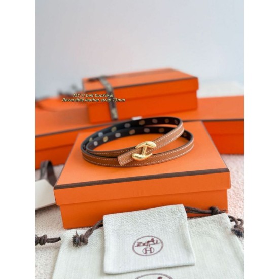 Special Grade Replica Hermes Women's My H and Reversible Hermès sur Mer Belt, 13 mm, Black/Brown Clone Sale