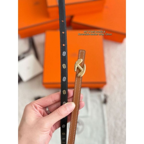 Special Grade Replica Hermes Women's My H and Reversible Hermès sur Mer Belt, 13 mm, Black/Brown Clone Sale
