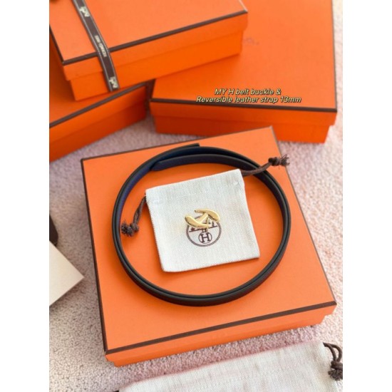 Special Grade Replica Hermes Women's My H and Reversible Hermès sur Mer Belt, 13 mm, Blue/Black Clone Sale
