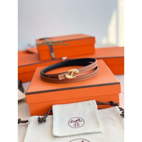 Special Grade Replica Hermes Women's My H and Reversible Hermès sur Mer Belt, 13 mm, Brown/Black Clone Sale