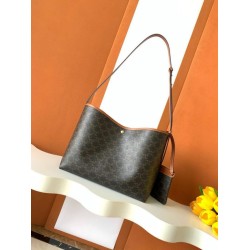 Special Grade Replica Celine Triomphe Soft Shopper Bag in Tan Canvas/Calfskin Clone Sale