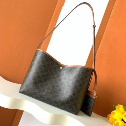 Special Grade Replica Celine Triomphe Soft Shopper Bag in Tan Canvas/Calfskin Clone Sale