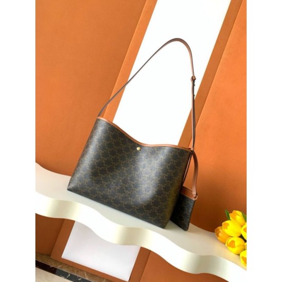 Special Grade Replica Celine Triomphe Soft Shopper Bag in Tan Canvas/Calfskin Clone Sale