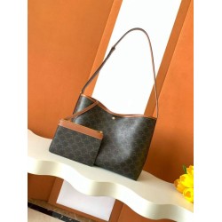 Special Grade Replica Celine Triomphe Soft Shopper Bag in Tan Canvas/Calfskin Clone Sale