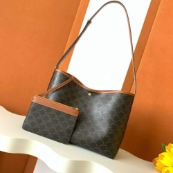 Special Grade Replica Celine Triomphe Soft Shopper Bag in Tan Canvas/Calfskin Clone Sale