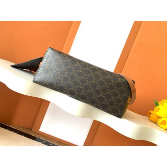Special Grade Replica Celine Triomphe Soft Shopper Bag in Tan Canvas/Calfskin Clone Sale